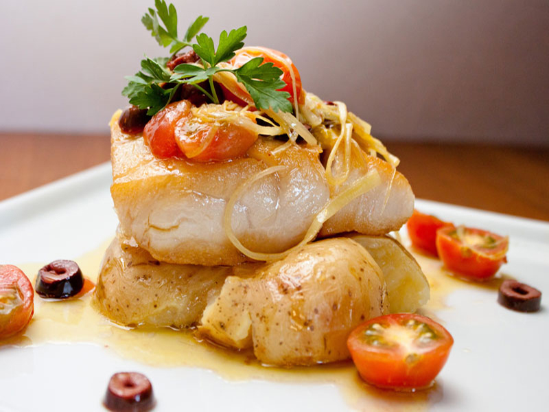close-up of seared halibut