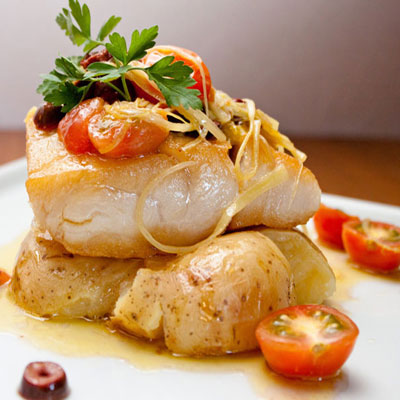 close-up of seared halibut